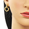 Oro Laminado Stud Earring, Gold Filled Style Heart and Twist Design, Polished, Golden Finish, 02.282.0128
