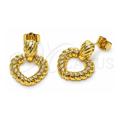 Oro Laminado Stud Earring, Gold Filled Style Heart and Twist Design, Polished, Golden Finish, 02.282.0128