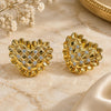 Oro Laminado Stud Earring, Gold Filled Style Heart Design, with White Cubic Zirconia, Diamond Cutting Finish, Golden Finish, 02.282.0129