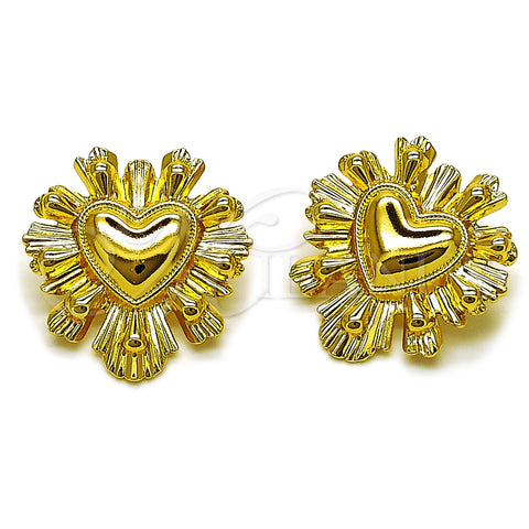 Oro Laminado Stud Earring, Gold Filled Style Heart and Teardrop Design, Polished, Golden Finish, 02.282.0130