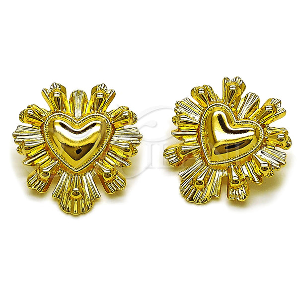 Oro Laminado Stud Earring, Gold Filled Style Heart and Teardrop Design, Polished, Golden Finish, 02.282.0130