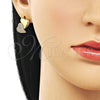 Oro Laminado Stud Earring, Gold Filled Style Heart Design, with White Micro Pave, Polished, Golden Finish, 02.282.0133