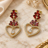 Oro Laminado Long Earring, Gold Filled Style Heart and Baguette Design, with Garnet Cubic Zirconia and White Micro Pave, Polished, Golden Finish, 02.282.0105.1