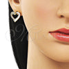 Oro Laminado Stud Earring, Gold Filled Style Heart Design, with Ivory Mother of Pearl and White Micro Pave, Polished, Golden Finish, 02.282.0136