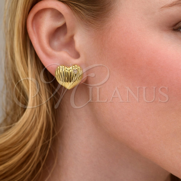 Gold Filled Ring — Stud Earring Heart Design with White Cubic Zirconia — alternate product view — SKU 163841 | Oro Laminado anillo — Stud Earring corazón diseño with blanco Cubic Zirconia — SKU 163841