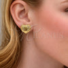 Oro Laminado Stud Earring, Gold Filled Style Heart Design, with White Cubic Zirconia, Polished, Golden Finish, 02.282.0137