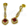 Oro Laminado Long Earring, Gold Filled Style Cluster Design, with Garnet Cubic Zirconia and White Micro Pave, Polished, Golden Finish, 02.282.0139