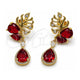 Oro Laminado Long Earring, Gold Filled Style Leaf and Teardrop Design, with Garnet Cubic Zirconia and White Micro Pave, Polished, Golden Finish, 02.282.0142
