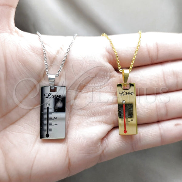 Stainless Steel Necklace — Pendant Necklace Love Design with White Crystal Polished — alternate product view — SKU 163849 | Acero Inoxidable collar — Pendant Necklace Love diseño with cristal blanco pulido — SKU 163849