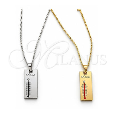 Stainless Steel Pendant Necklace, Love Design, with White Crystal, Polished, Two Tone, 04.116.0065 (Thickness, 22 Inches Length)