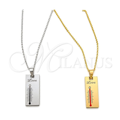Stainless Steel Pendant Necklace, Love Design, with White Crystal, Polished, Two Tone, 04.116.0065 (Thickness for wholesale, main product view