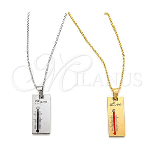 Stainless Steel Pendant Necklace, Love Design, with White Crystal, Polished, Two Tone, 04.116.0065 (Thickness, 22 Inches Length)