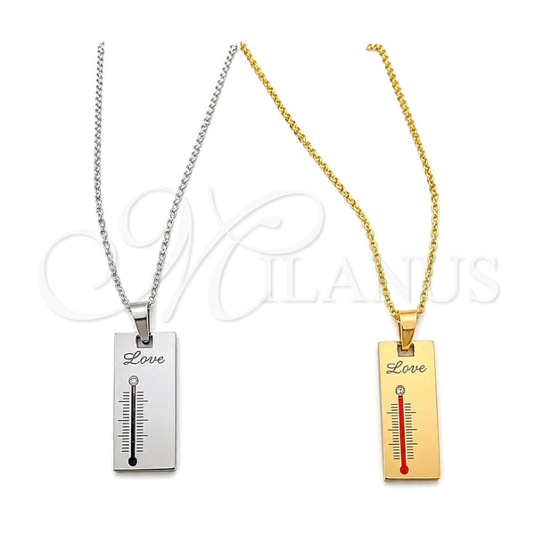 Stainless Steel Pendant Necklace, Love Design, with White Crystal, Polished, Two Tone, 04.116.0065 (Thickness, 22 Inches Length)