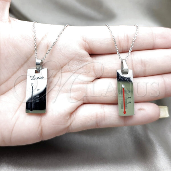 Stainless Steel Necklace — Pendant Necklace Love Design with White Crystal Polished — alternate product view — SKU 163850 | Acero Inoxidable collar — Pendant Necklace Love diseño with cristal blanco pulido — SKU 163850