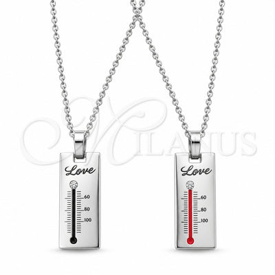 Stainless Steel Pendant Necklace, Love Design, with White Crystal, Polished, Rhodium Finish, 04.116.0065.1 for wholesale, main product view