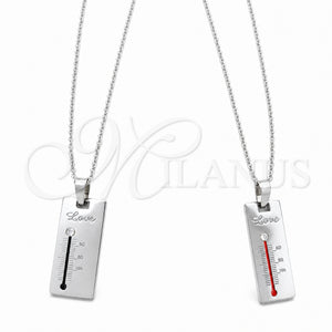 Stainless Steel Pendant Necklace, Love Design, with White Crystal, Polished, Rhodium Finish, 04.116.0065.1 (Thickness, 22 Inches Length)