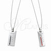 Stainless Steel Pendant Necklace, Love Design, with White Crystal, Polished, Rhodium Finish, 04.116.0065.1 (Thickness, 22 Inches Length)