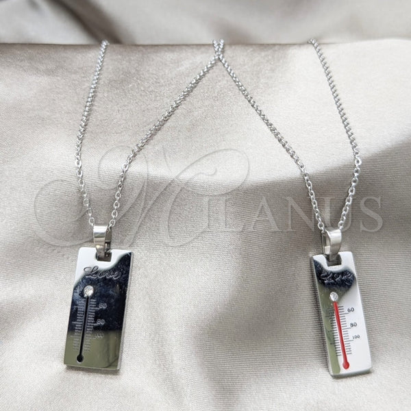 Stainless Steel Necklace — Pendant Necklace Love Design with White Crystal Polished — main product view — SKU 163850 | Acero Inoxidable collar — Pendant Necklace Love diseño with cristal blanco pulido — SKU 163850
