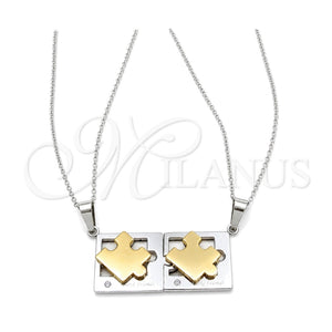 Stainless Steel Pendant Necklace, Love Design, with White Crystal, Polished, Two Tone, 04.116.0066 (Thickness, 22 Inches Length)