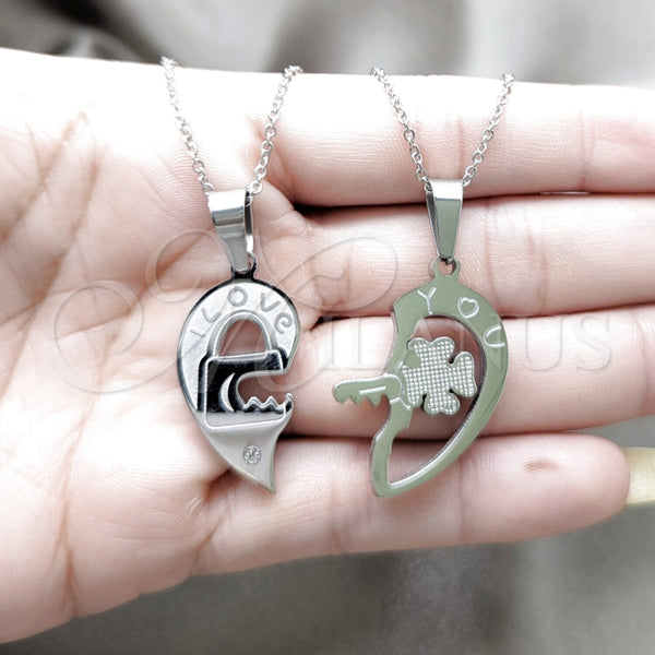 Stainless Steel Necklace — Pendant Necklace Heart Design with White Crystal Polished — alternate product view — SKU 163852 | Acero Inoxidable collar — Pendant Necklace corazón diseño with cristal blanco pulido — SKU 163852
