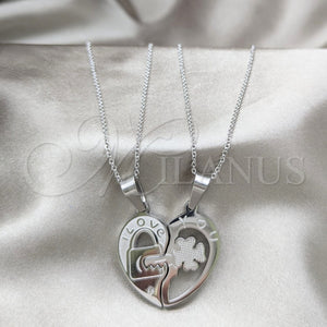 Stainless Steel Necklace — Pendant Necklace Heart Design with White Crystal Polished — main product view — SKU 163852 | Acero Inoxidable collar — Pendant Necklace corazón diseño with cristal blanco pulido — SKU 163852