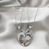 Stainless Steel Pendant Necklace, Heart Design, with White Crystal, Polished, Rhodium Finish, 04.116.0067 (Thickness, 22 Inches Length)