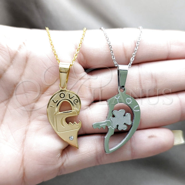 Stainless Steel Necklace — Pendant Necklace Heart Design with White Crystal Polished — alternate product view — SKU 163853 | Acero Inoxidable collar — Pendant Necklace corazón diseño with cristal blanco pulido — SKU 163853