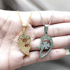 Stainless Steel Pendant Necklace, Heart Design, with White Crystal, Polished, Two Tone, 04.116.0067.1 (Thickness, 22 Inches Length)