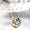 Stainless Steel Pendant Necklace, Heart Design, with White Crystal, Polished, Two Tone, 04.116.0067.1 (Thickness, 22 Inches Length)
