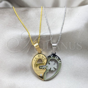 Stainless Steel Necklace — Pendant Necklace Heart Design with White Crystal Polished — main product view — SKU 163853 | Acero Inoxidable collar — Pendant Necklace corazón diseño with cristal blanco pulido — SKU 163853