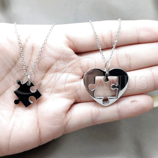 Stainless Steel Necklace — Pendant Necklace Heart Design with White Crystal Polished — alternate product view — SKU 163854 | Acero Inoxidable collar — Pendant Necklace corazón diseño with cristal blanco pulido — SKU 163854