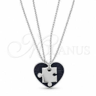 Stainless Steel Pendant Necklace, Heart Design, with White Crystal, Polished, Rhodium Finish, 04.116.0068 for wholesale, main product view