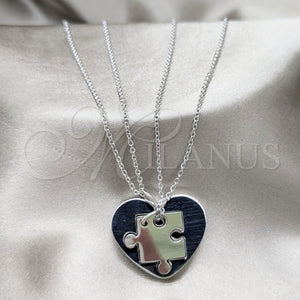 Stainless Steel Necklace — Pendant Necklace Heart Design with White Crystal Polished — main product view — SKU 163854 | Acero Inoxidable collar — Pendant Necklace corazón diseño with cristal blanco pulido — SKU 163854