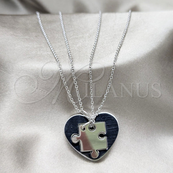 Stainless Steel Necklace — Pendant Necklace Heart Design with White Crystal Polished — main product view — SKU 163854 | Acero Inoxidable collar — Pendant Necklace corazón diseño with cristal blanco pulido — SKU 163854