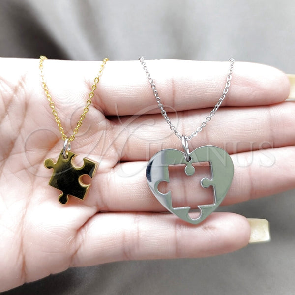 Stainless Steel Necklace — Pendant Necklace Heart Design Polished Two Tone 04. — alternate product view — SKU 163855 | Acero Inoxidable collar — Pendant Necklace corazón diseño pulido Two Tone 04. — SKU 163855