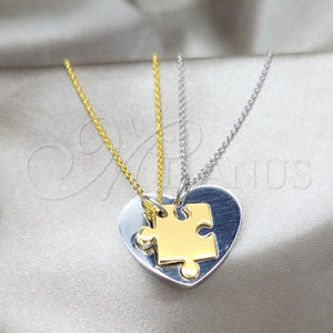 Stainless Steel Necklace — Pendant Necklace Heart Design Polished Two Tone 04. — main product view — SKU 163855 | Acero Inoxidable collar — Pendant Necklace corazón diseño pulido Two Tone 04. — SKU 163855