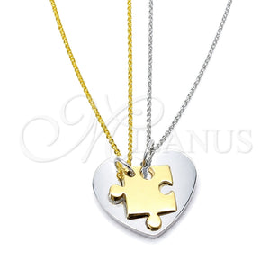 Stainless Steel Pendant Necklace, Heart Design, Polished, Two Tone, 04.116.0068.1 (Thickness, 22 Inches Length)