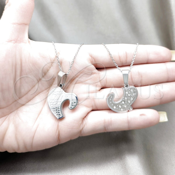 Stainless Steel Necklace — Pendant Necklace Heart Design with White Crystal Polished — alternate product view — SKU 163856 | Acero Inoxidable collar — Pendant Necklace corazón diseño with cristal blanco pulido — SKU 163856