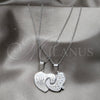 Stainless Steel Pendant Necklace, Heart Design, with White Crystal, Polished, Two Tone, 04.116.0069 (Thickness, 22 Inches Length)