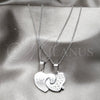 Stainless Steel Pendant Necklace, Heart Design, with White Crystal, Polished, Two Tone, 04.116.0069 (Thickness, 22 Inches Length)