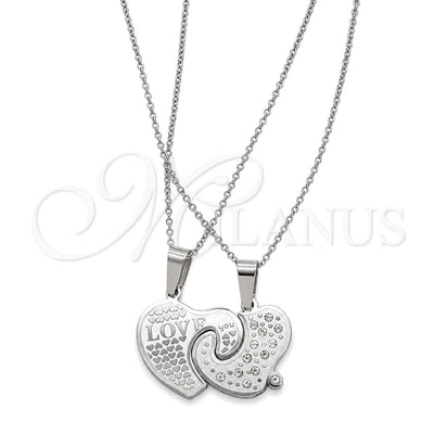 Stainless Steel Pendant Necklace, Heart Design, with White Crystal, Polished, Two Tone, 04.116.0069 (Thickness for wholesale, main product view
