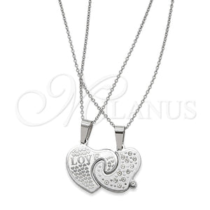 Stainless Steel Pendant Necklace, Heart Design, with White Crystal, Polished, Two Tone, 04.116.0069 (Thickness, 22 Inches Length)