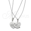 Stainless Steel Pendant Necklace, Heart Design, with White Crystal, Polished, Two Tone, 04.116.0069 (Thickness, 22 Inches Length)
