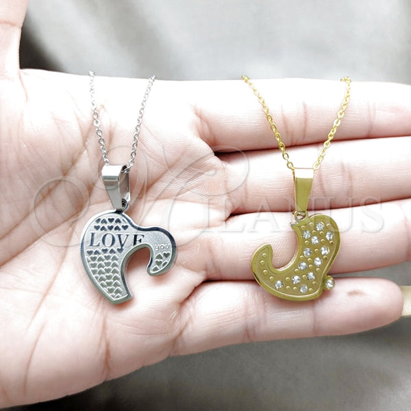 Stainless Steel Necklace — Pendant Necklace Heart Design with White Crystal Polished — alternate product view — SKU 163857 | Acero Inoxidable collar — Pendant Necklace corazón diseño with cristal blanco pulido — SKU 163857