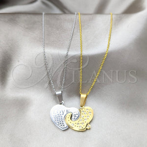 Stainless Steel Necklace — Pendant Necklace Heart Design with White Crystal Polished — main product view — SKU 163857 | Acero Inoxidable collar — Pendant Necklace corazón diseño with cristal blanco pulido — SKU 163857
