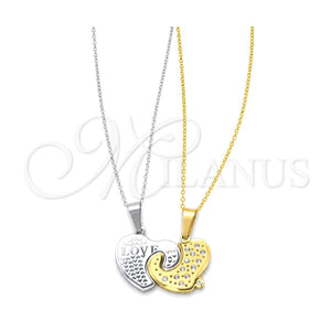 Stainless Steel Pendant Necklace, Heart Design, with White Crystal, Polished, Two Tone, 04.116.0069.1 (Thickness, 22 Inches Length)