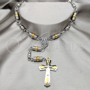 Stainless Steel Necklace — Basic Necklace Cross Design Polished Two Tone 04. — main product view — SKU 163866 | Acero Inoxidable collar — básico Necklace cruz diseño pulido Two Tone 04. — SKU 163866