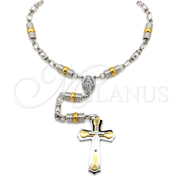 Stainless Steel Basic Necklace, Cross Design, Polished, Two Tone, 04.116.0075 (05 MM Thickness, 22 Inches Length)