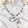 Stainless Steel Basic Necklace, Cross and Guadalupe Design, Polished, Rhodium Finish, 04.116.0076 (05 MM Thickness, 22 Inches Length)