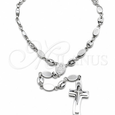 Stainless Steel Basic Necklace, Cross and Guadalupe Design, Polished, Rhodium Finish, 04.116.0076 (05 MM for wholesale, main product view